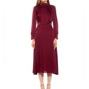 NEW Alexia Admor Brooklyn Mock Neck Satin Midi Dress in Size 8